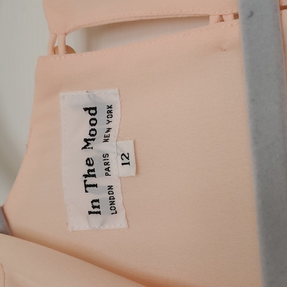 In the Mood vintage 1980s peach crepe midi dress with pleated skirt size 12 euc - Picture 6 of 8